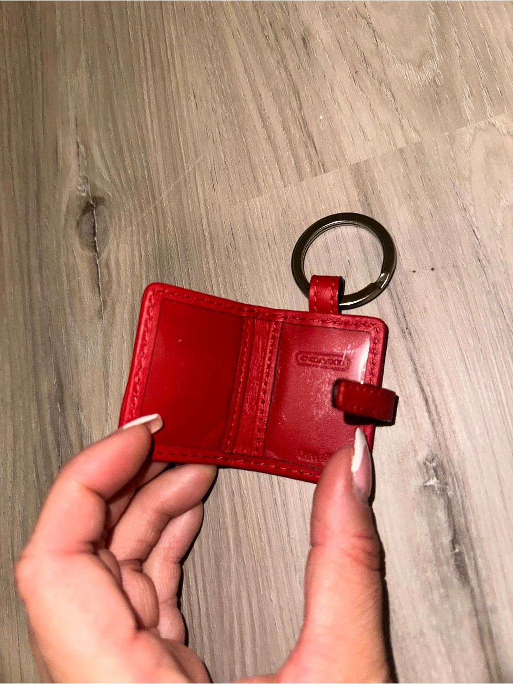 COACH Red Quilted Mini Wallet Keychain with Heart Charm - Picture 2 of 2